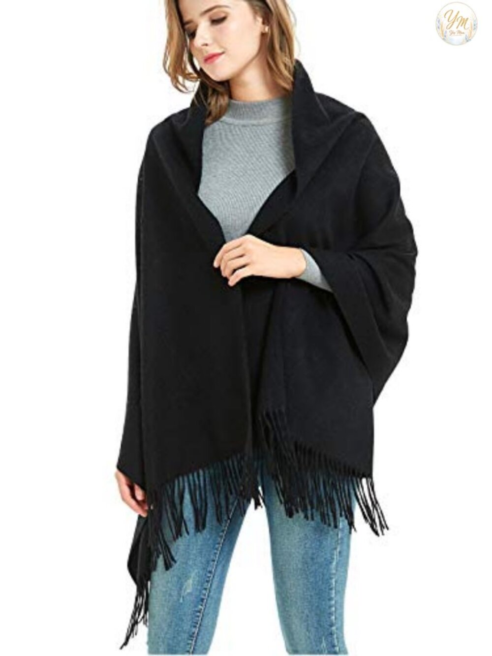 Oversized Wool Pashmina Shawl Wrap Thick Travel Blanket Women Winter Tassel